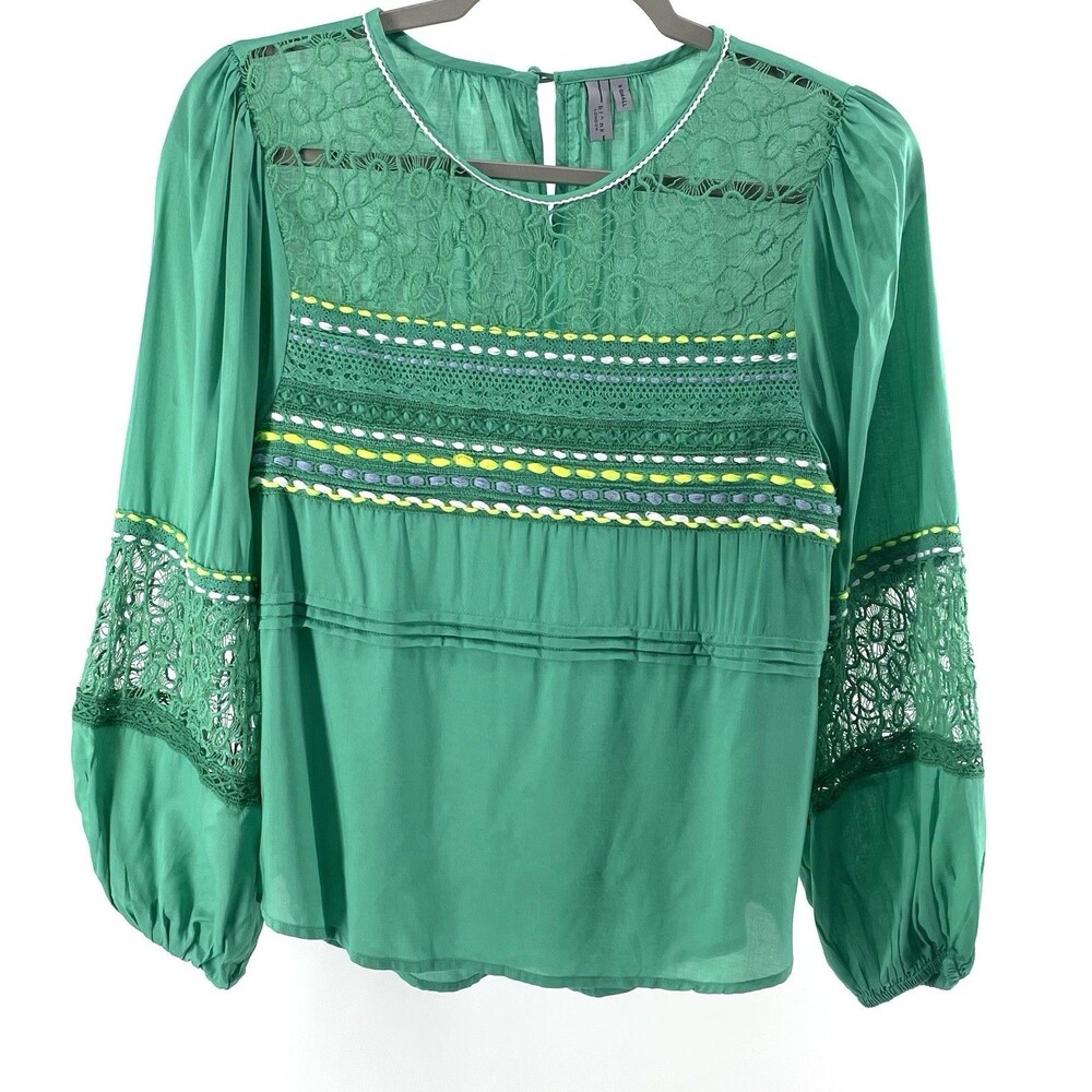 Bl-nk London Blouse Women’s Size XS Green Sunshine Peasant Top Boho Festival
